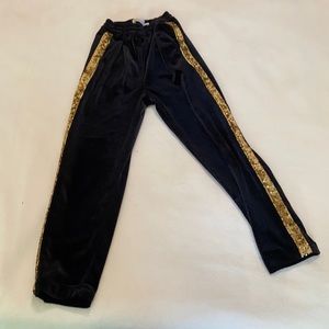 Girls Black velvet casual pants with Gold Sequins